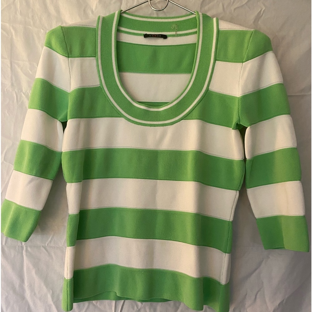 Cyrus Green & White Strip Scoop Neck Sweater